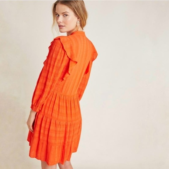Anthropologie Amadi Rossi Dress Size Large Red Orange Ruffles Gauzy‎ Lightweight - Picture 2 of 16